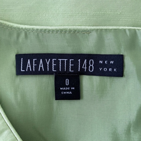 LAFAYETTE 148 NY Green Silk V-Neck Dress SZ 0 - Picture 5 of 5
